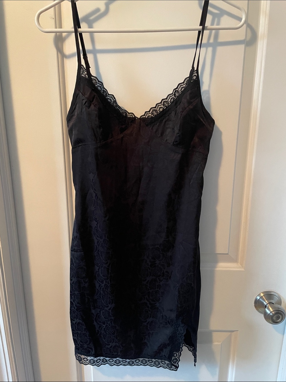 Adika Black Satin Lace-Trim Slip Dress